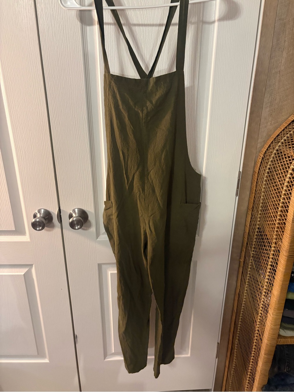 Olive Green Women's Linen Overalls Jumpsuit